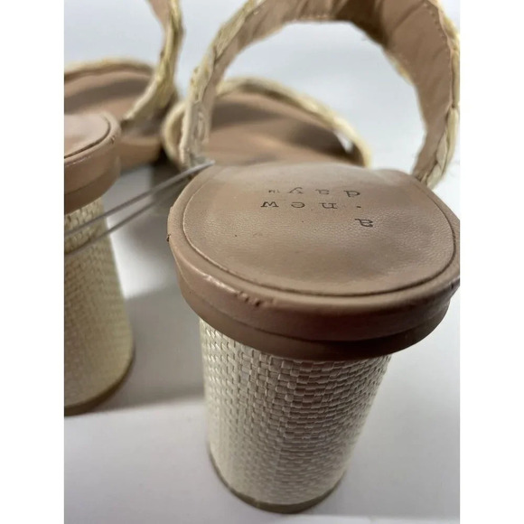 A New Day Womens Basil Sandal Heel Tan Braided Slip On High Open Toe 8.5 NWT - Picture 5 of 8